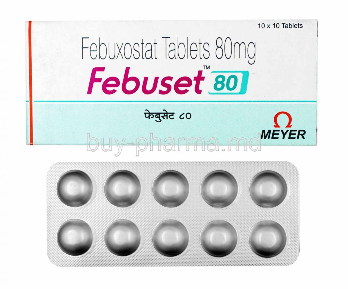 Febuset, Febuxostat 80mg box and tablets