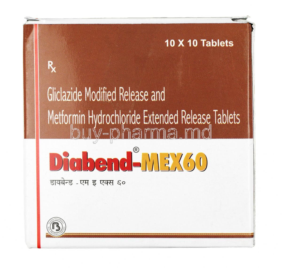 Diabend-MEX, Gliclazide 60mg / Metformin 500mg, Tablet ER, Box