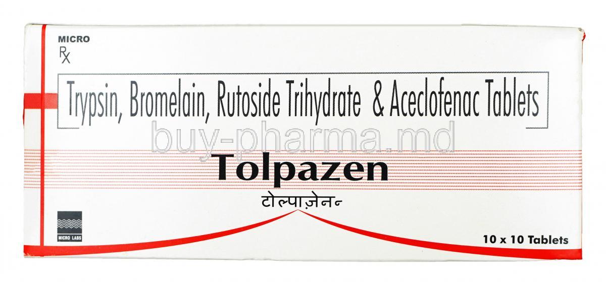 Tolpazen,Trypsin 48mg / Rutoside 100mg / Bromelain 90mg / Aceclofenac 100mg, Tablet, Box
