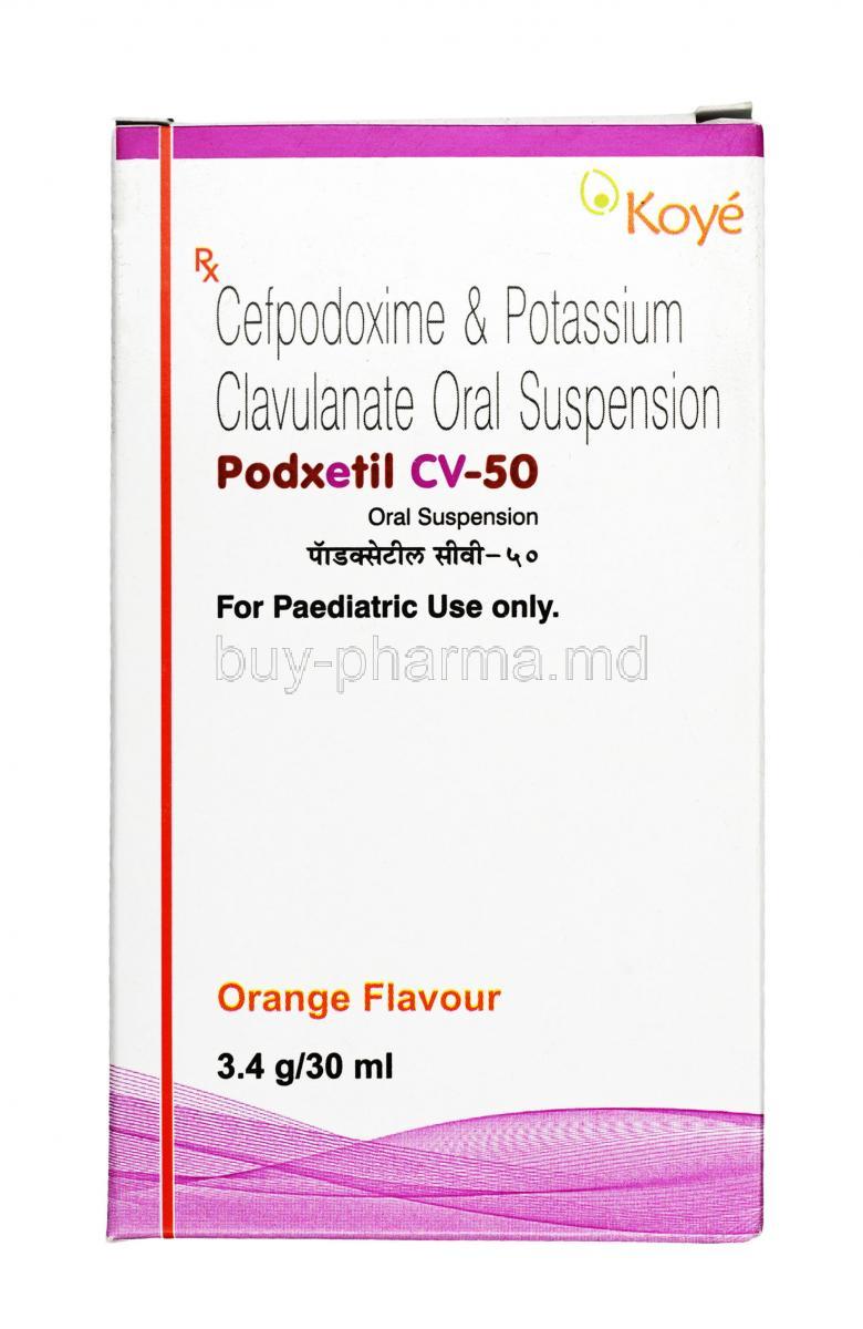 Podxetil CV,Cefpodoxime 50mg / Clavulanic Acid 31.25mg, Suspension 30ml, Box