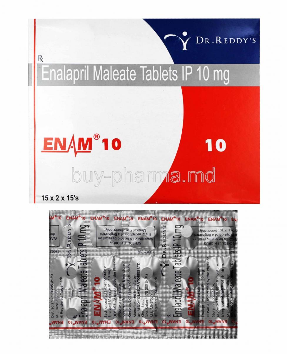 Enam, Enalapril box and tablets