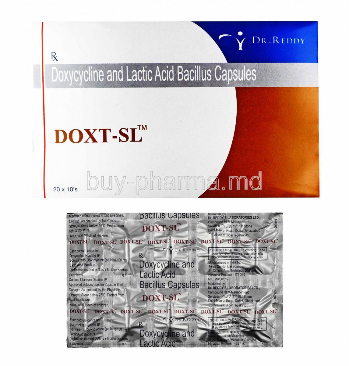 Doxt-SL, Doxycycline and Lactobacillus box and capsules