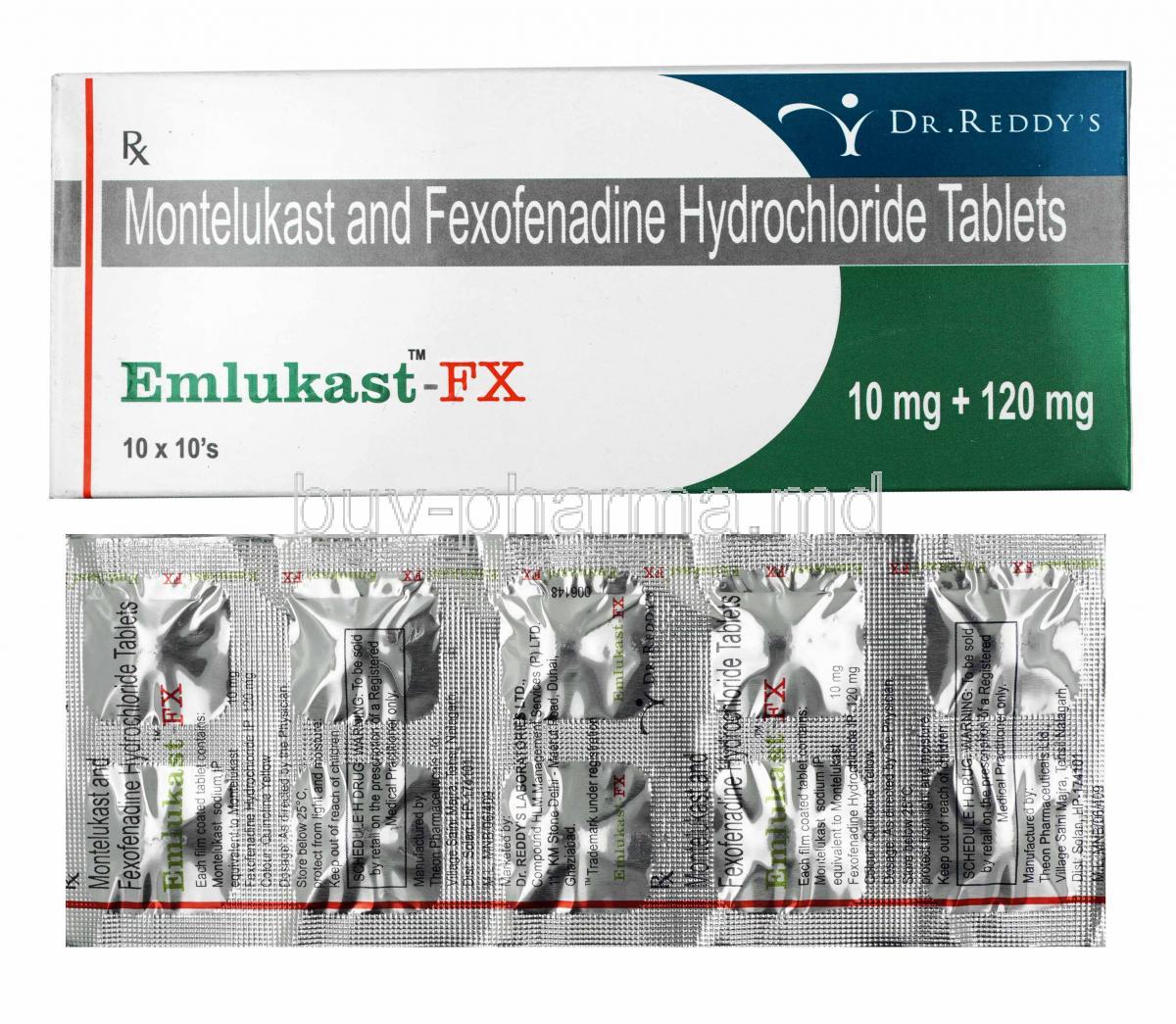 Emlukast-FX, Montelukast and Fexofenadine box and tablets