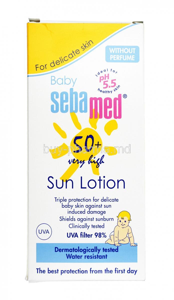 Sebamed Baby Spf 50+ Sun Lotion, Sugar based mild cleanser, Botanical lipids, Allantoin, Lotion 50ml, Box