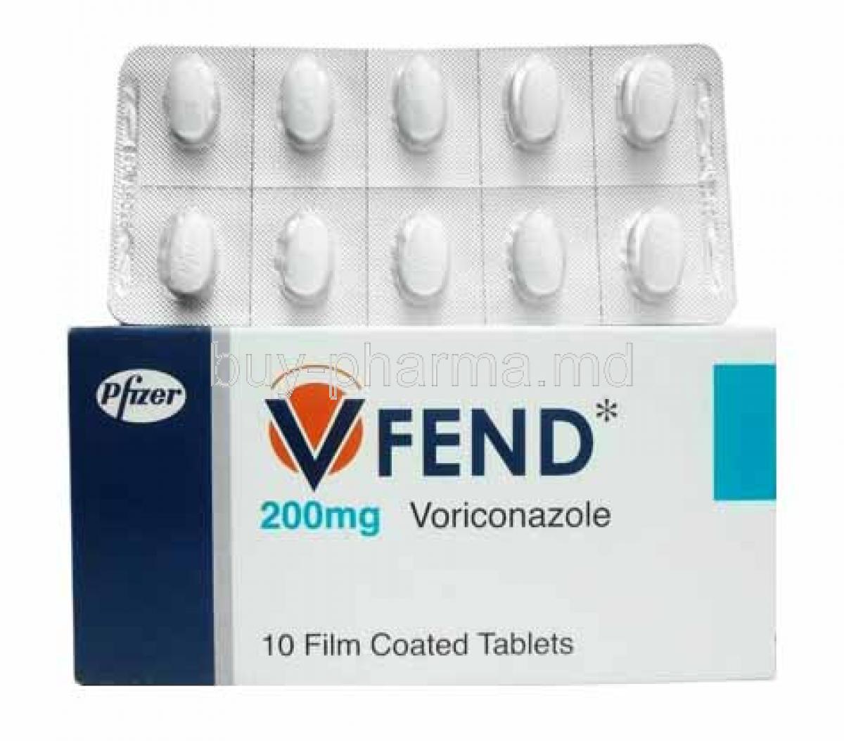 Vfend, Voriconazole 200mg box and tablets