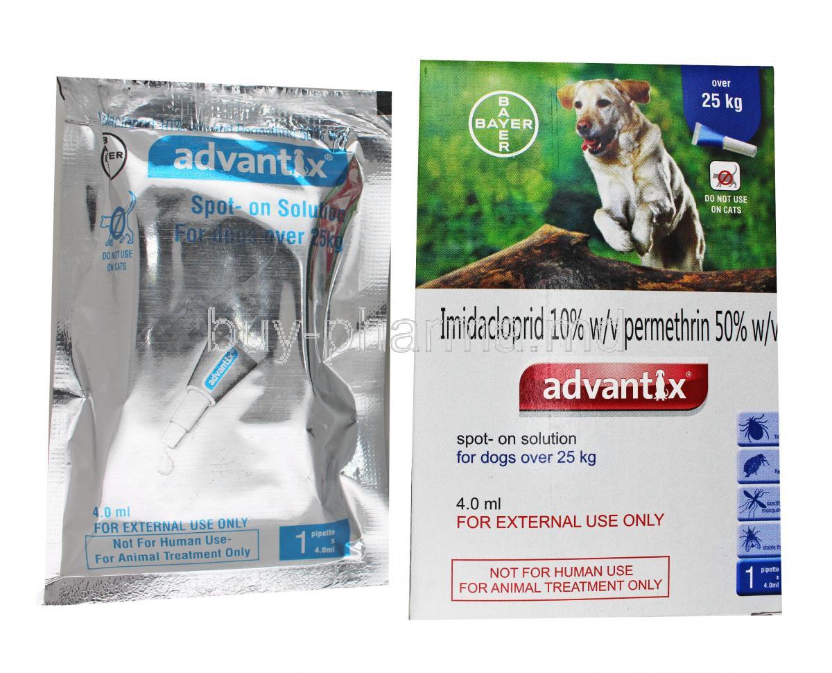 Advantix Spot On for Dogs over 25kg, box and sachet