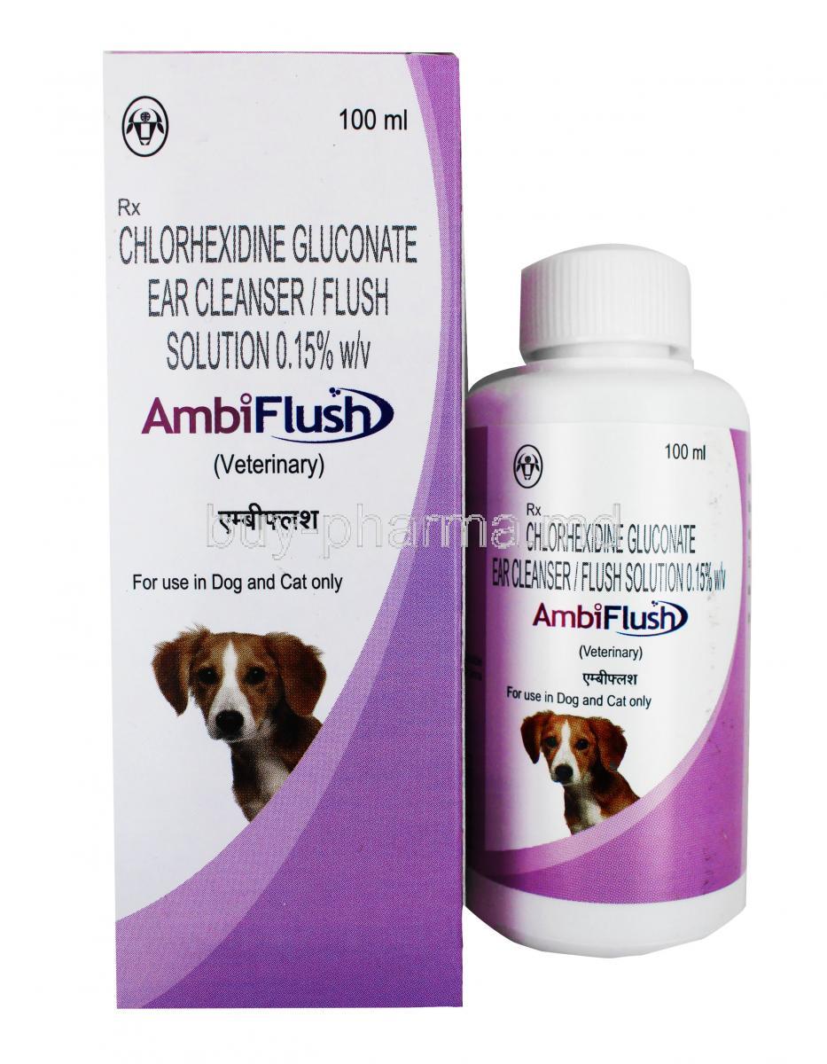 AmbiFlush Ear Cleanser for Dogs and Cats, box and bottle