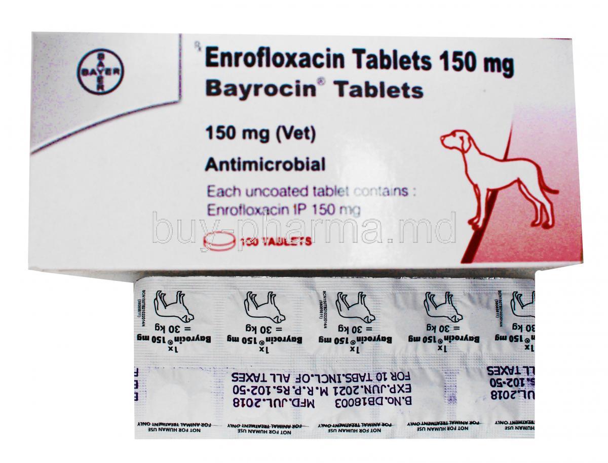 Bayrocin for Dogs and Cats 150mg box and tablets
