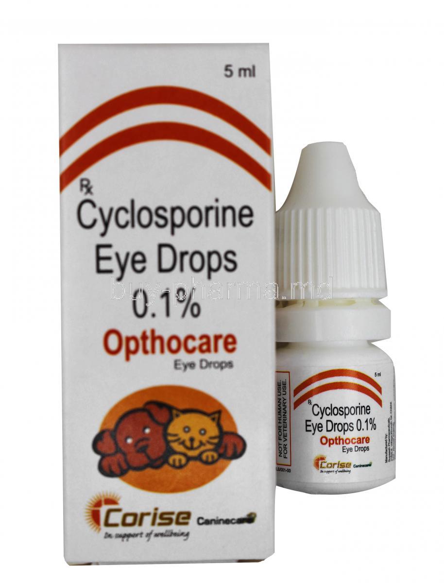 OPTHOCARE, Cyclosporine 0.1%, Eye Drop, 5ml, Box and Bottle
