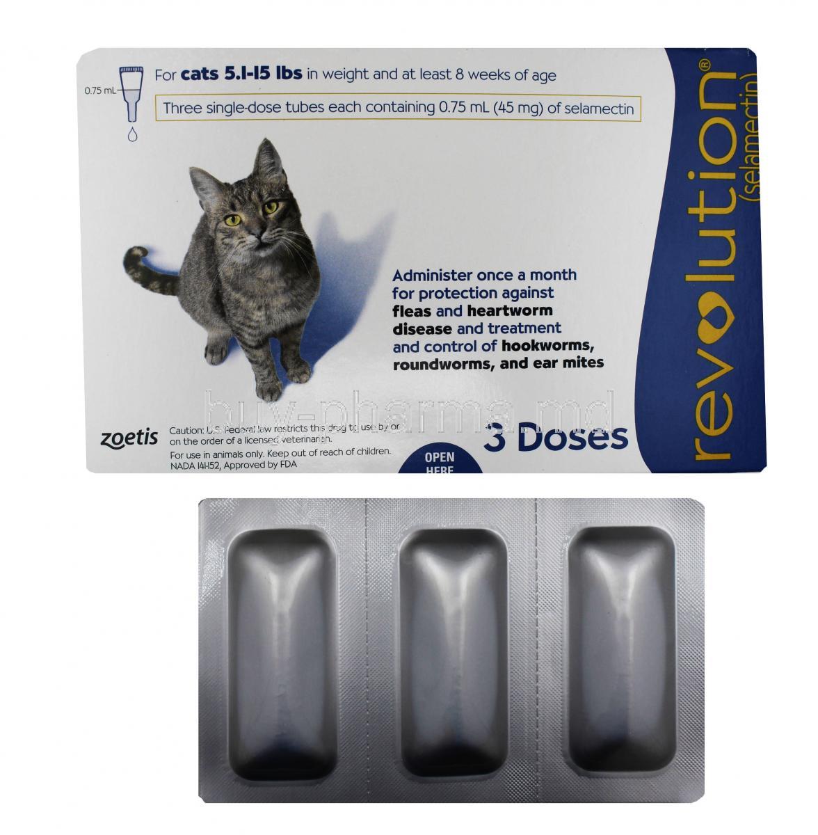 REVOLUTION for Cat, Selamectin 60mg per ml X 2ml,Topical Solution,Box and Packaging sheet