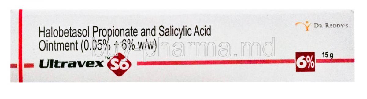 Ultravex S6, Halobetasol / Salicylic Acid, Halobetasol topical 0.05%w/w/ Salicylic Acid 6%w/w, box front presentation
