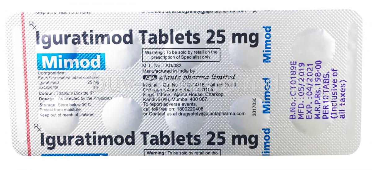 Mimod, Iguratimod Tablet 25mg blister pack