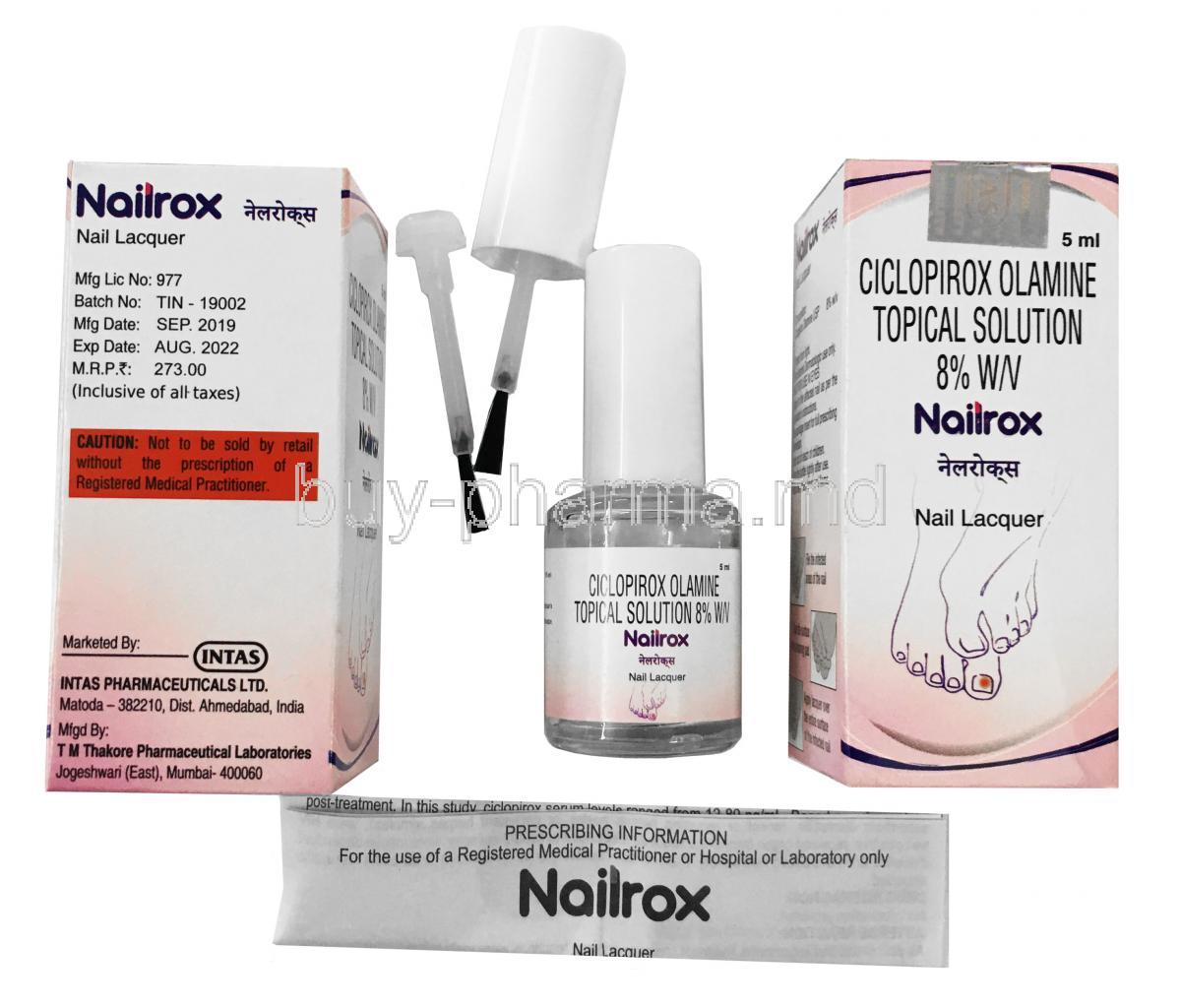 Nailrox Nail Lacquer box, bottle and leaflet