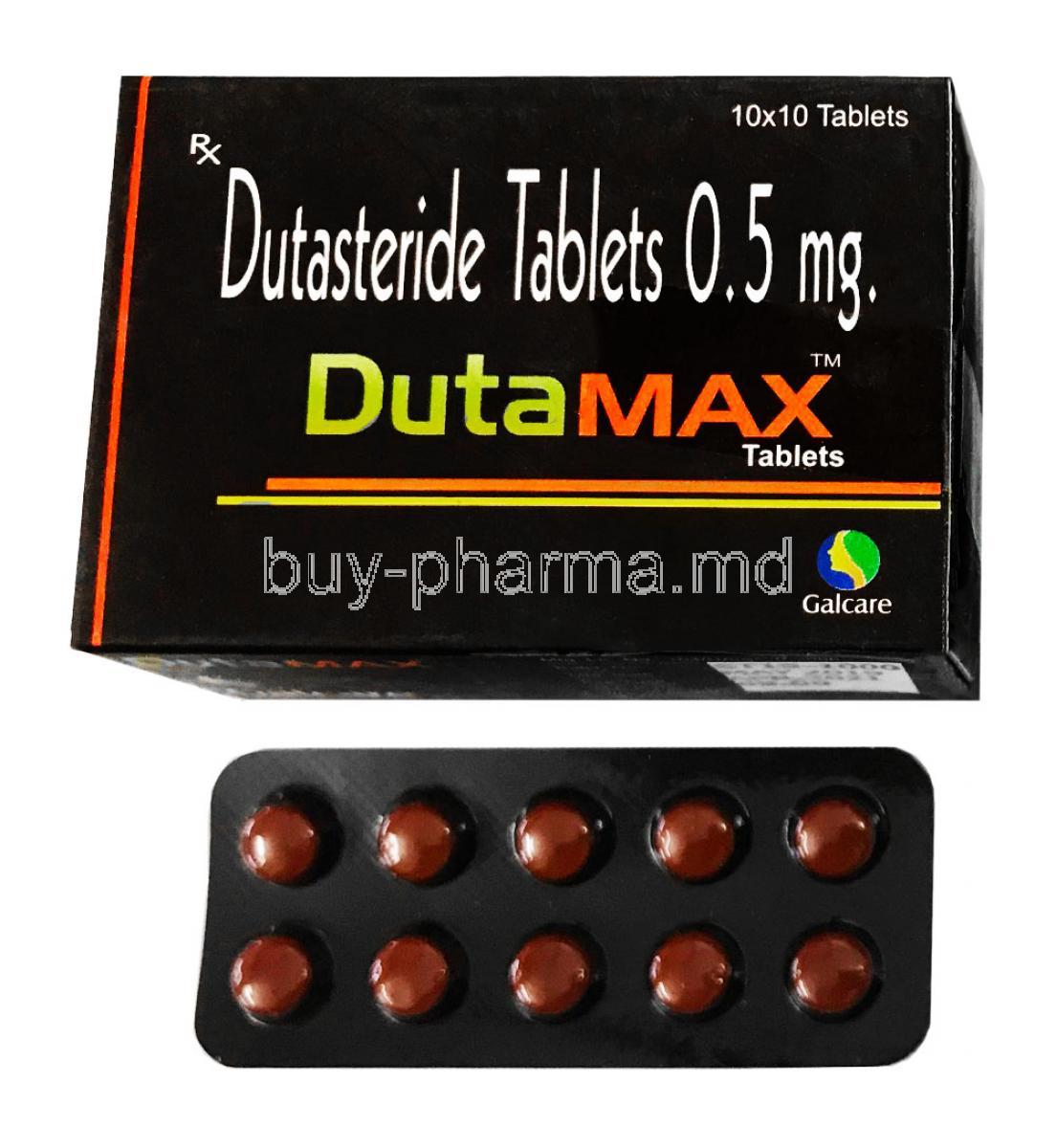 Dutamax, Dutasteride 0.5mg box and tablets