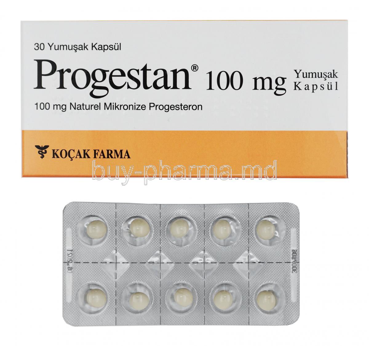 Progestan, Progesterone 100mg box and capsule