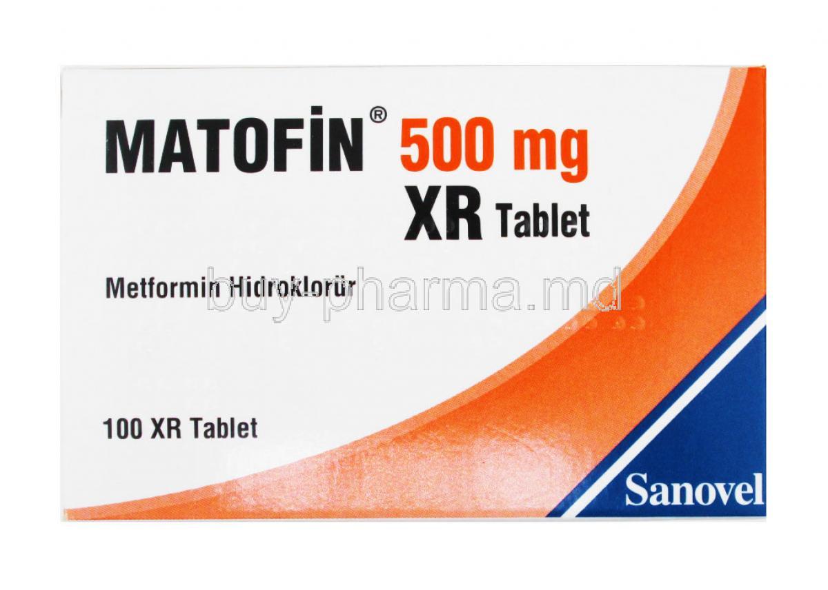 Matofin XR, Metformin 500mg box front