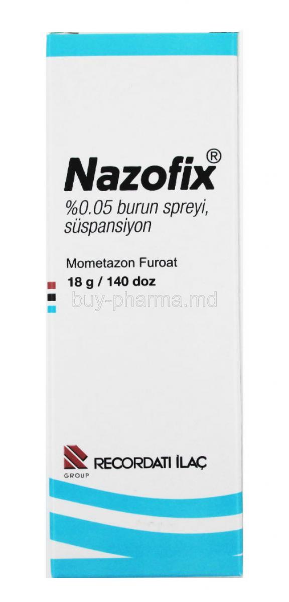 Nazofix nasal spray, Mometasone 50mcg box front
