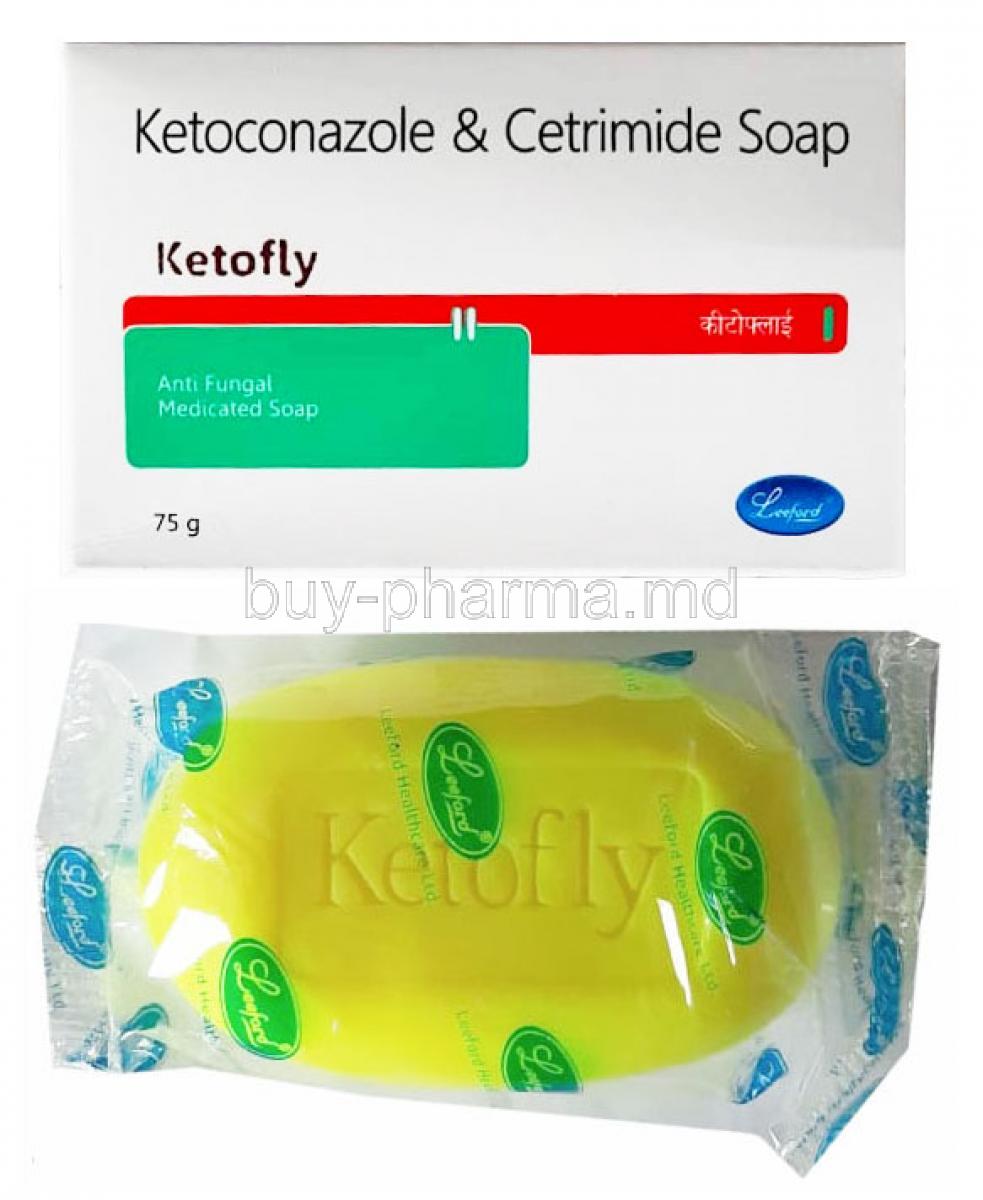 Ketofly Soap, Ketoconazole and Cetrimide box and  soap