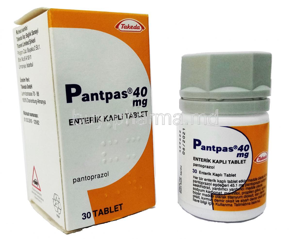 Pantpas, Pantoprazole, 40 mg 30 tabs , Box, Bottle