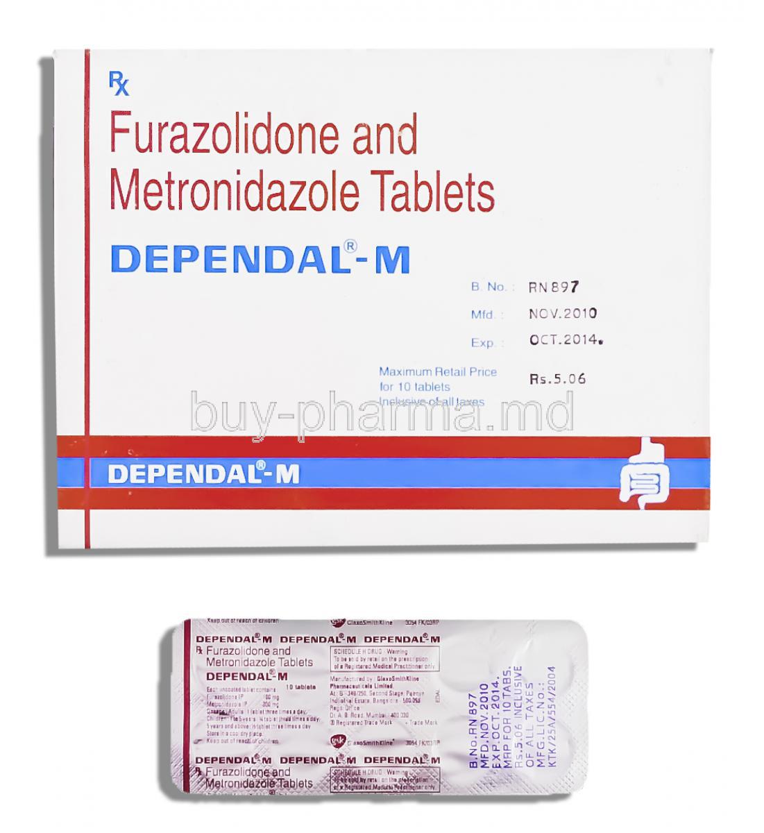 Dependal-M, Metronidazole/ Furazolidone 300 Mg/ 100 Mg Tablets (GSK)
