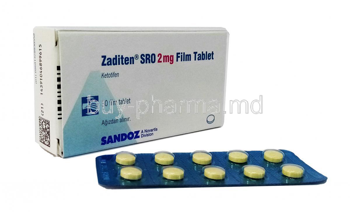 Zaditen SRO, Ketotifen, 2 mg 30 tabs, Box, Sheet