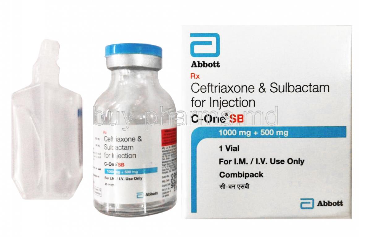 C One SB Injection, Ceftriaxone and Sulbactam box and vial