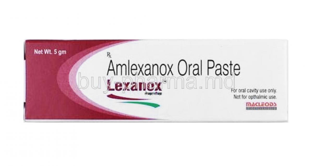 Lexanox Oral Paste, Amlexanox 5% box front