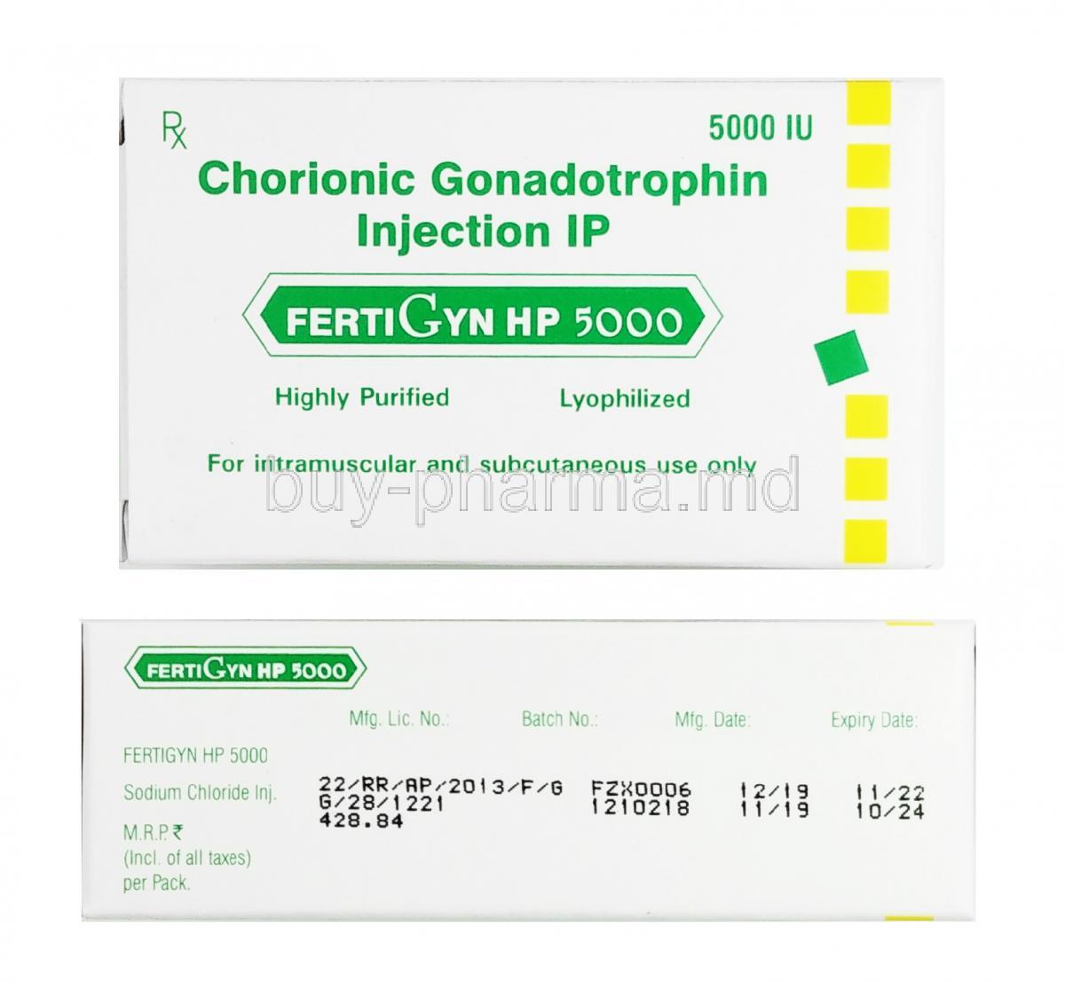 Fertigyn HP 5000 Injection, Human chorionic gonadotropin box