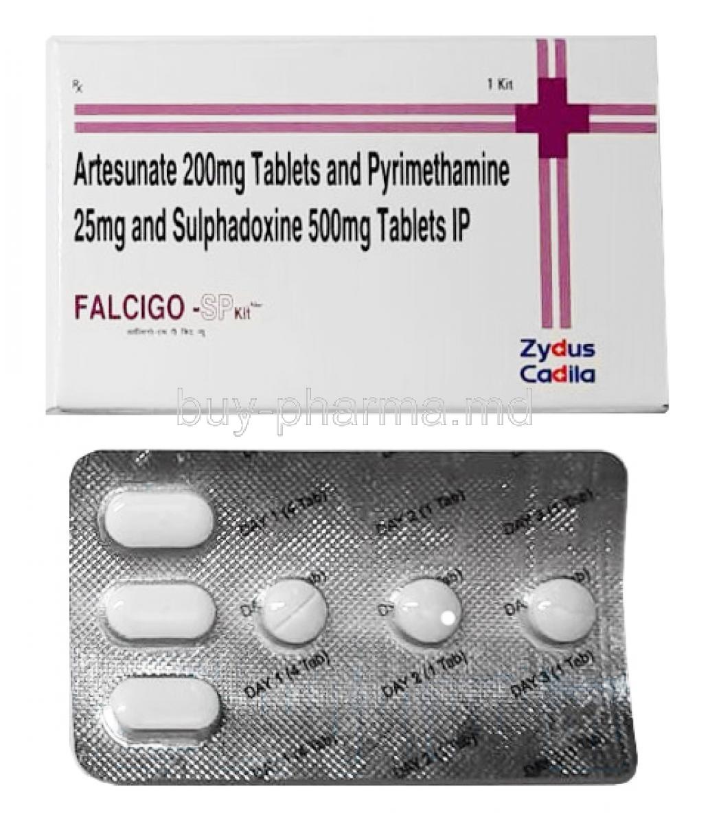 Falcigo-SP Kit, Pyrimethamine and Sulphadoxine box and tablet