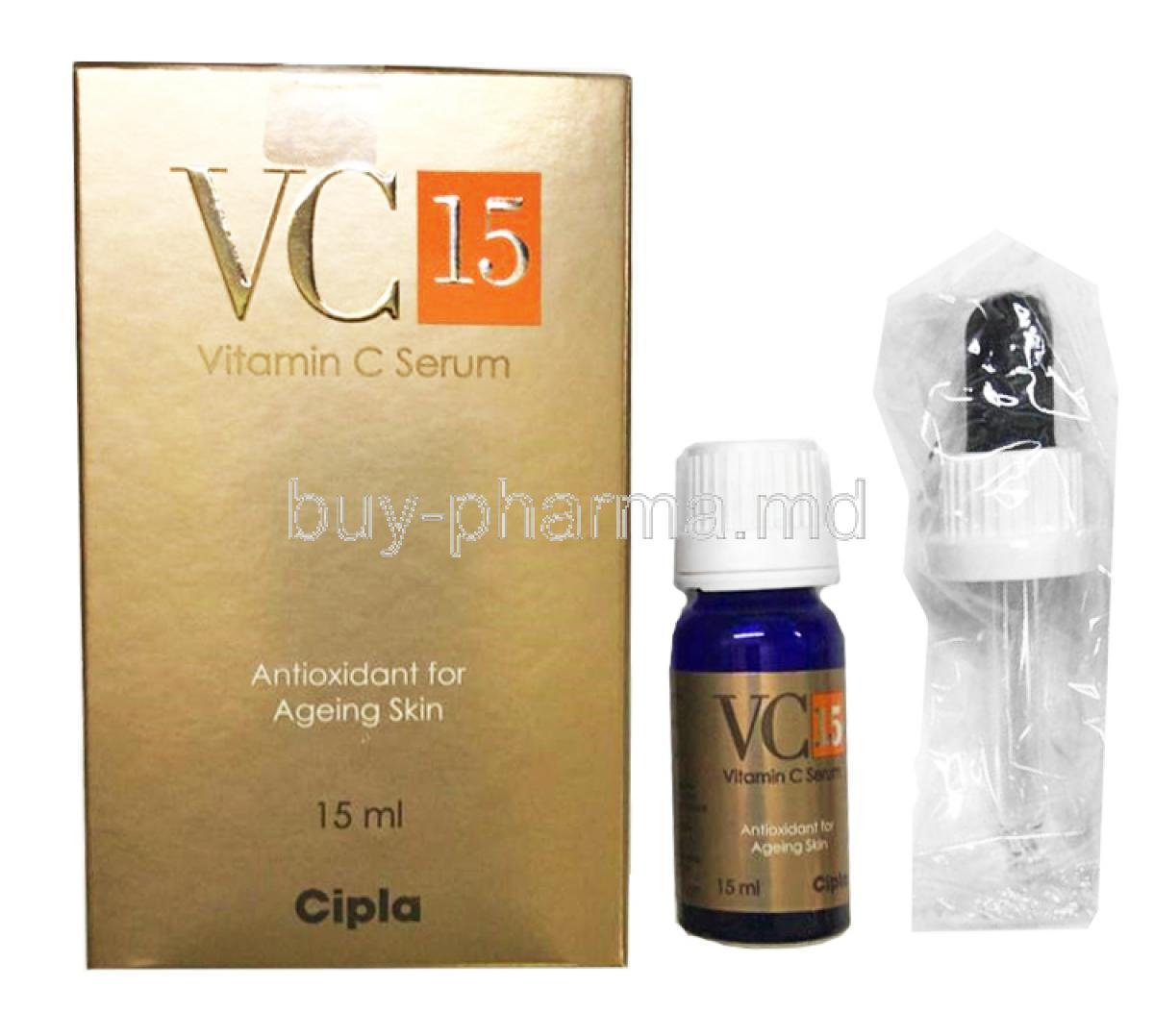 VC 15 Serum, Vitamin C box and bottle