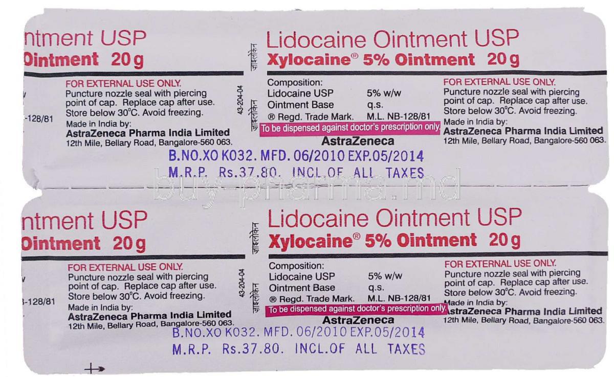 Generic  Lidocaine , Lignocaine 5%  Cream
