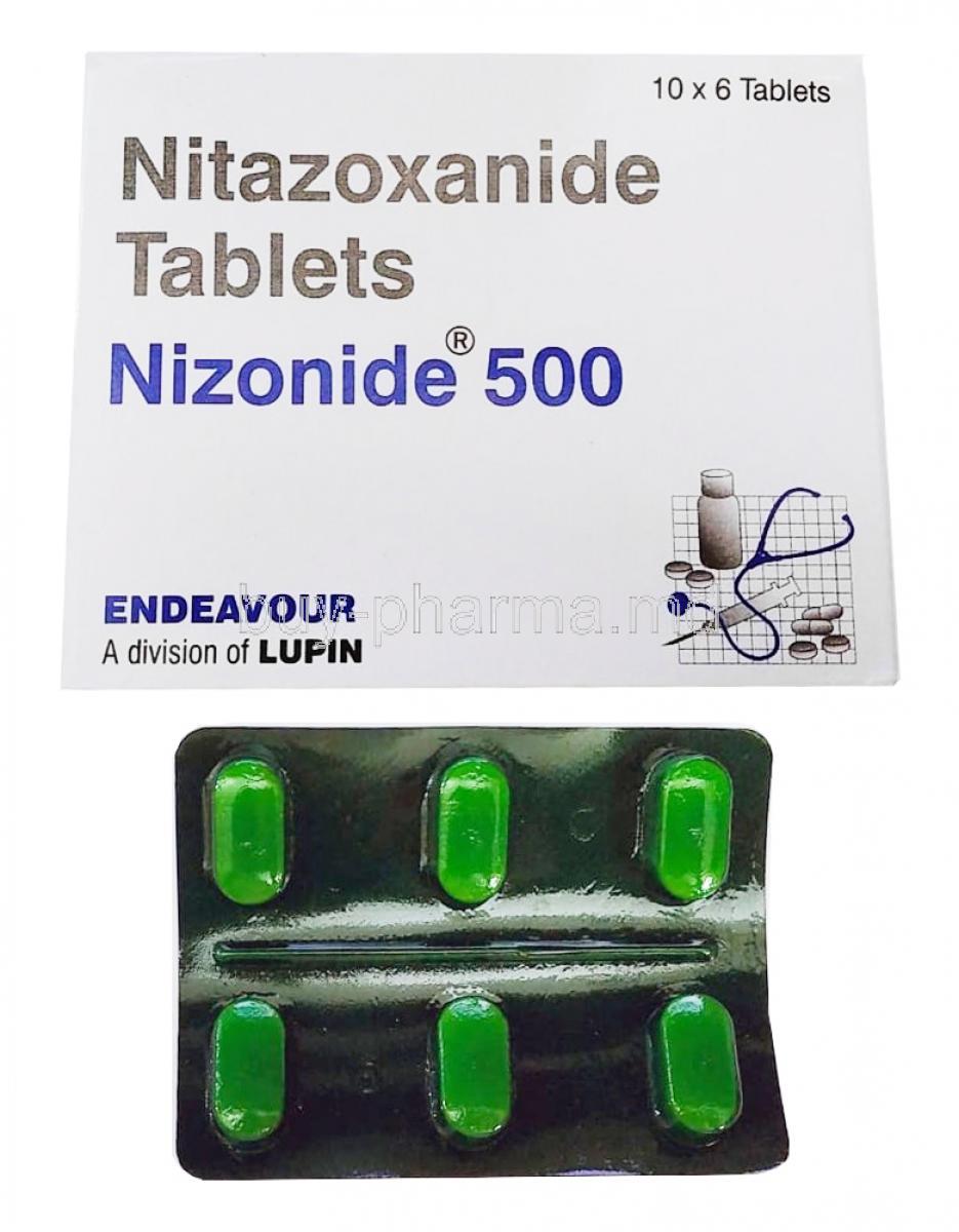 Nizonide, Nitazoxanide 500mg box and tablet
