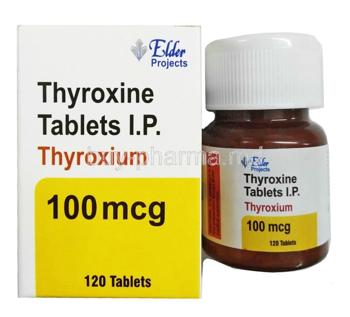 Thyroxium, Thyroxine 100mcg  box and tablet