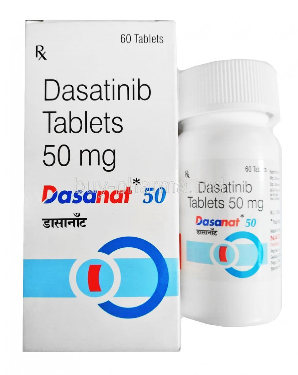 Dasanat, Dasatinib 50mg box and bottle