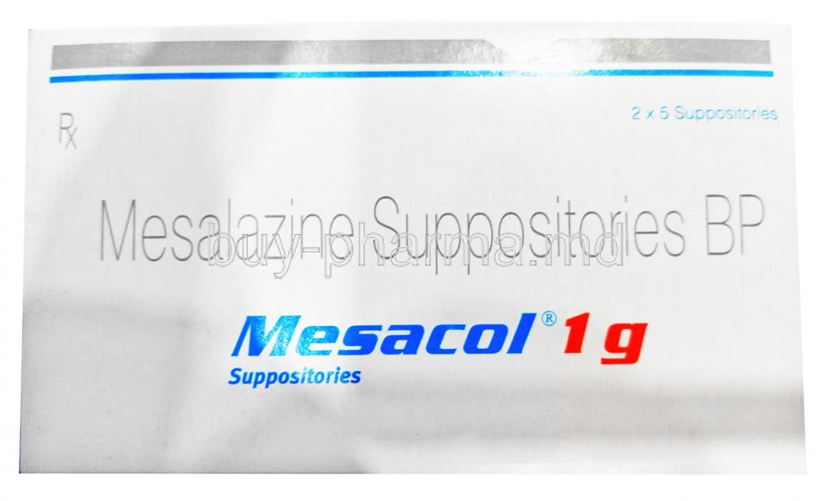 Mesacol Suppository, Mesalazine 1g Suppositories box