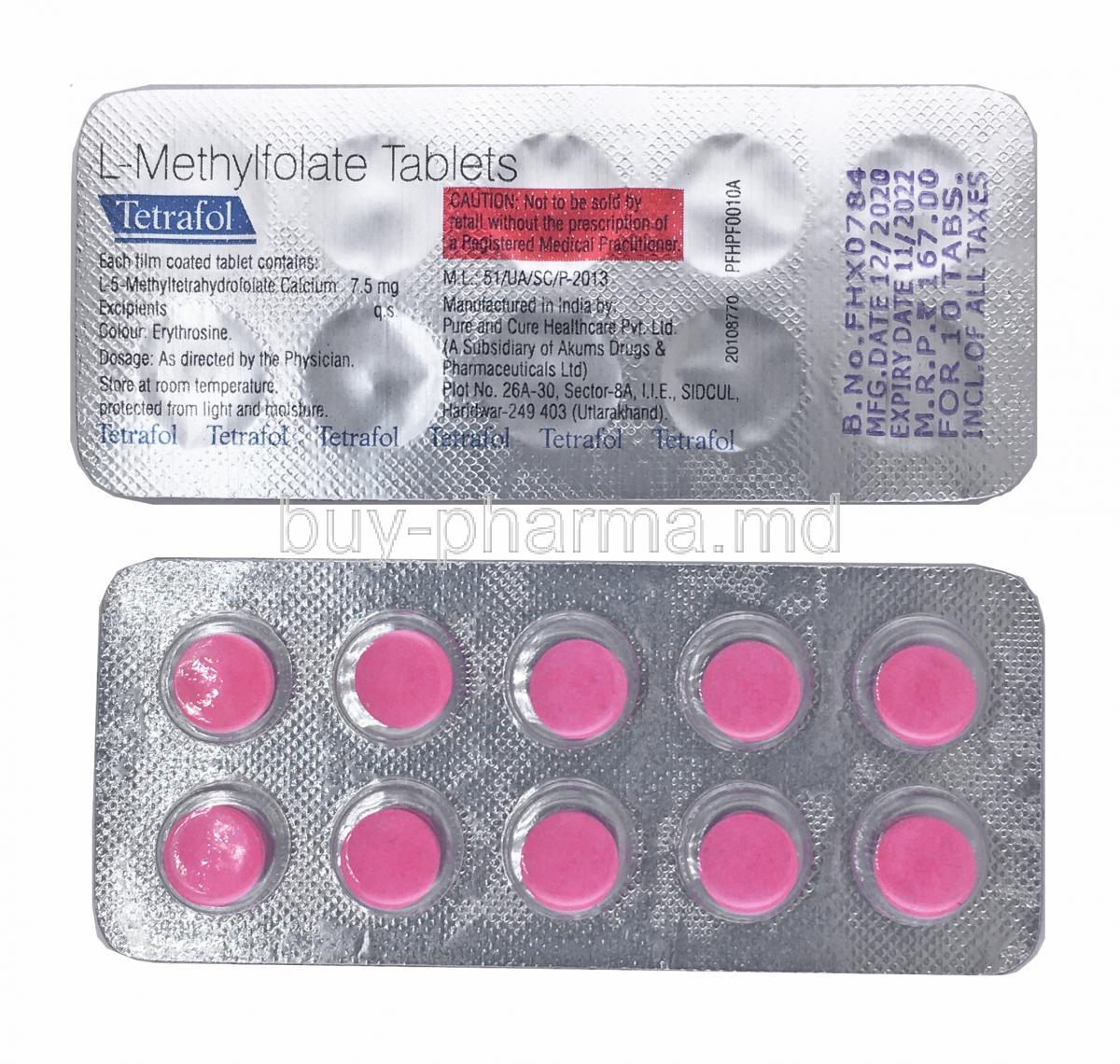 Tetrafol, L-Methylfolate 7.5mg tablet