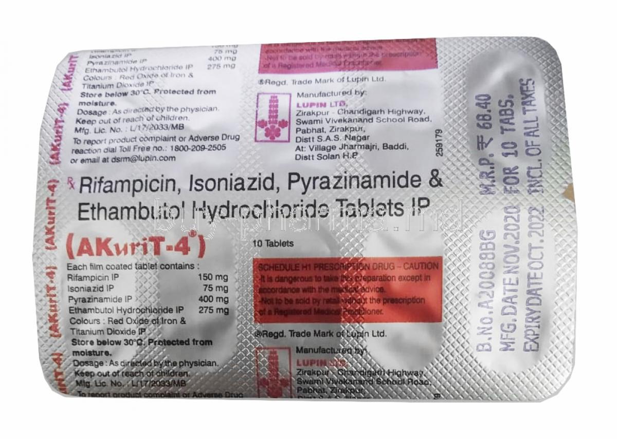 Akurit, Isoniazid, Rifampicin, Ethambutol and Pyrazinamide tablet back