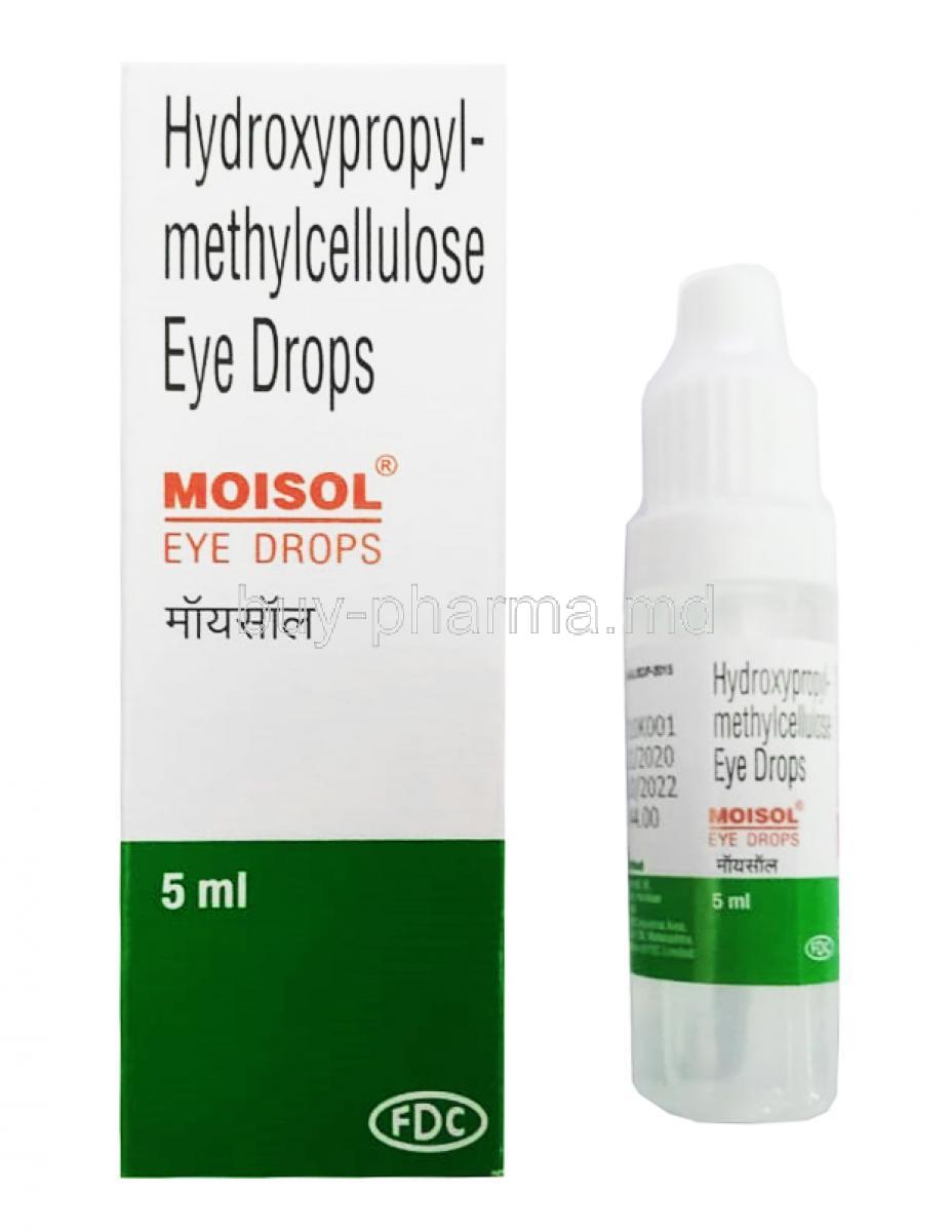 Moisol Eye Drop, Hydroxypropylmethylcellulose box and bottle
