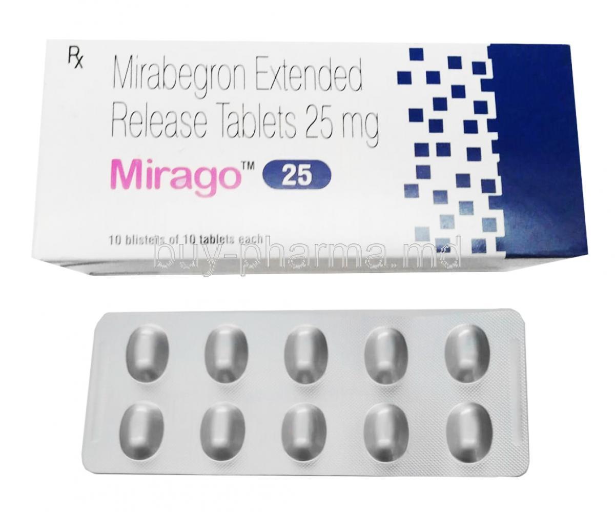 Mirago, Mirabegron 25mg box and tablet