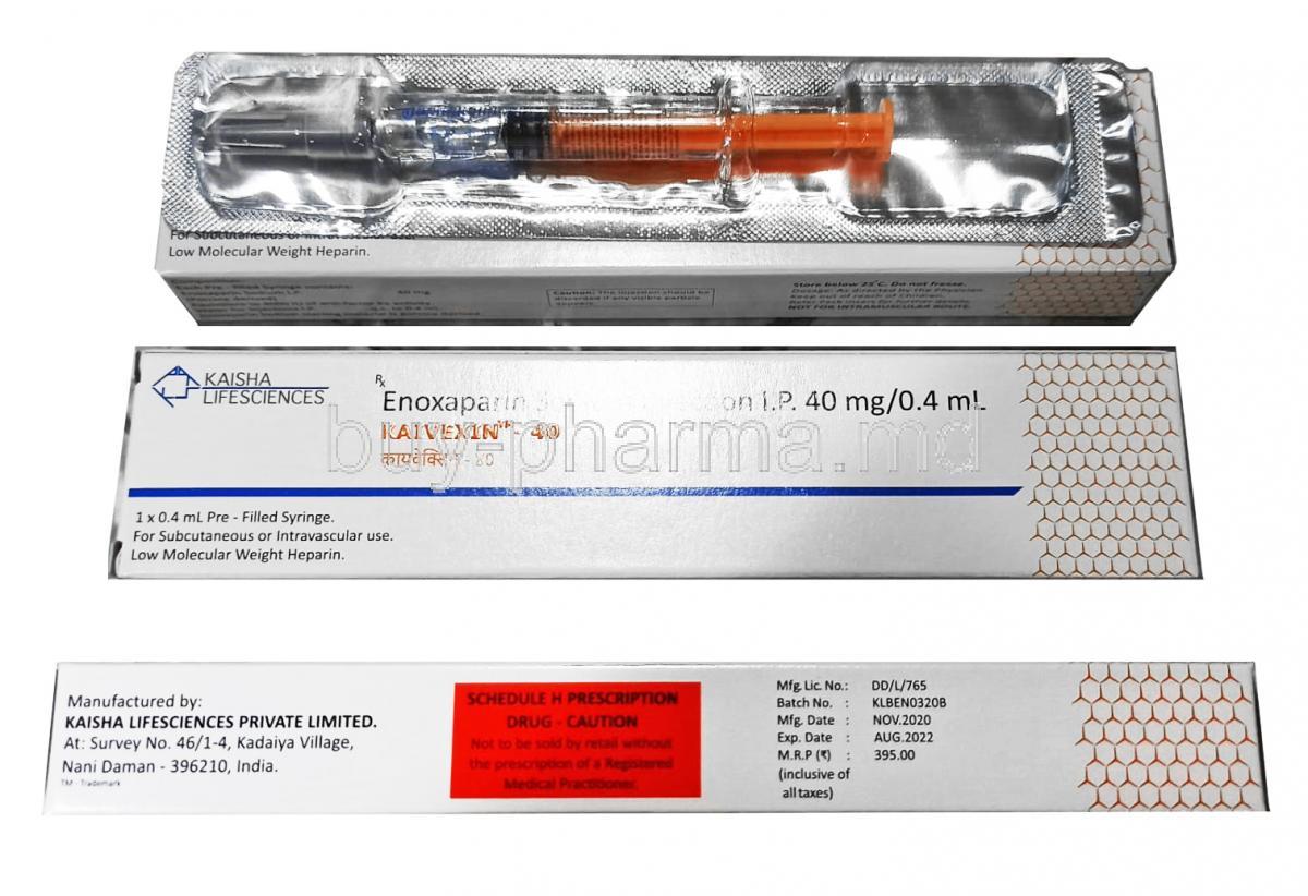 Kaivexin Injection, Enoxaparin Sodium 40mg box