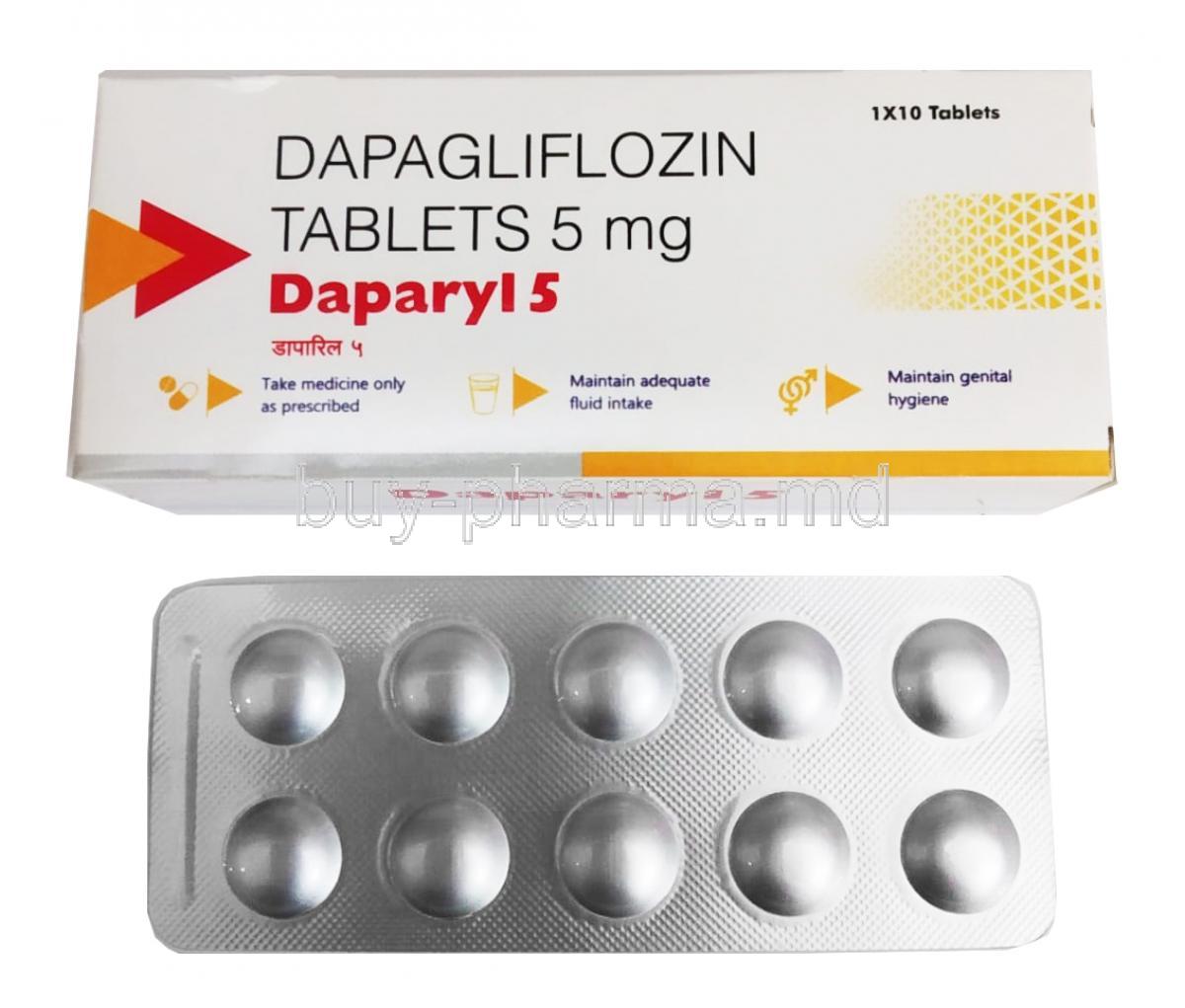 Daparyl, Dapagliflozin 5mg box and tablet