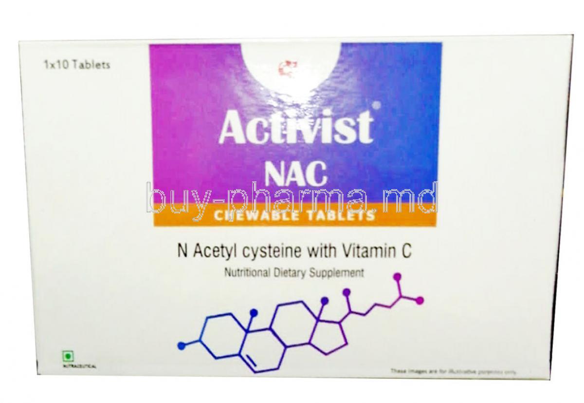 Activist Nac,N-Acetyl cysteine, Vitamin C, Chewable Tablet, AHCC Pvt, Ltd, Box