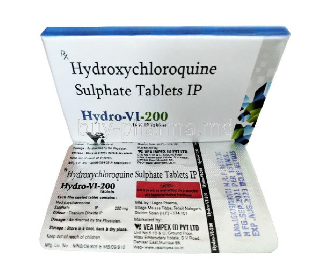 Hydro-VI 200, Hydroxychloroquine 200mg, Tablet, VEA Impex, Box, Blisterpack information