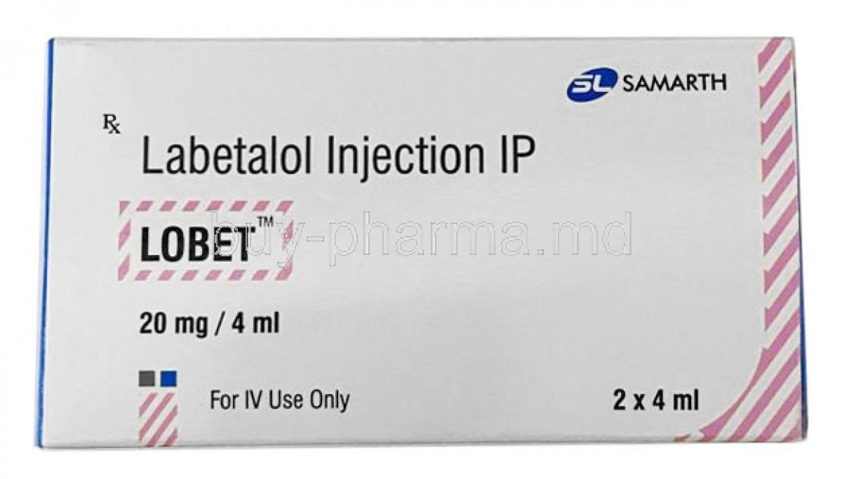 Lobet Injection,Labetalol 20mg Injection 4ml, Samarth Life Sciences, Box