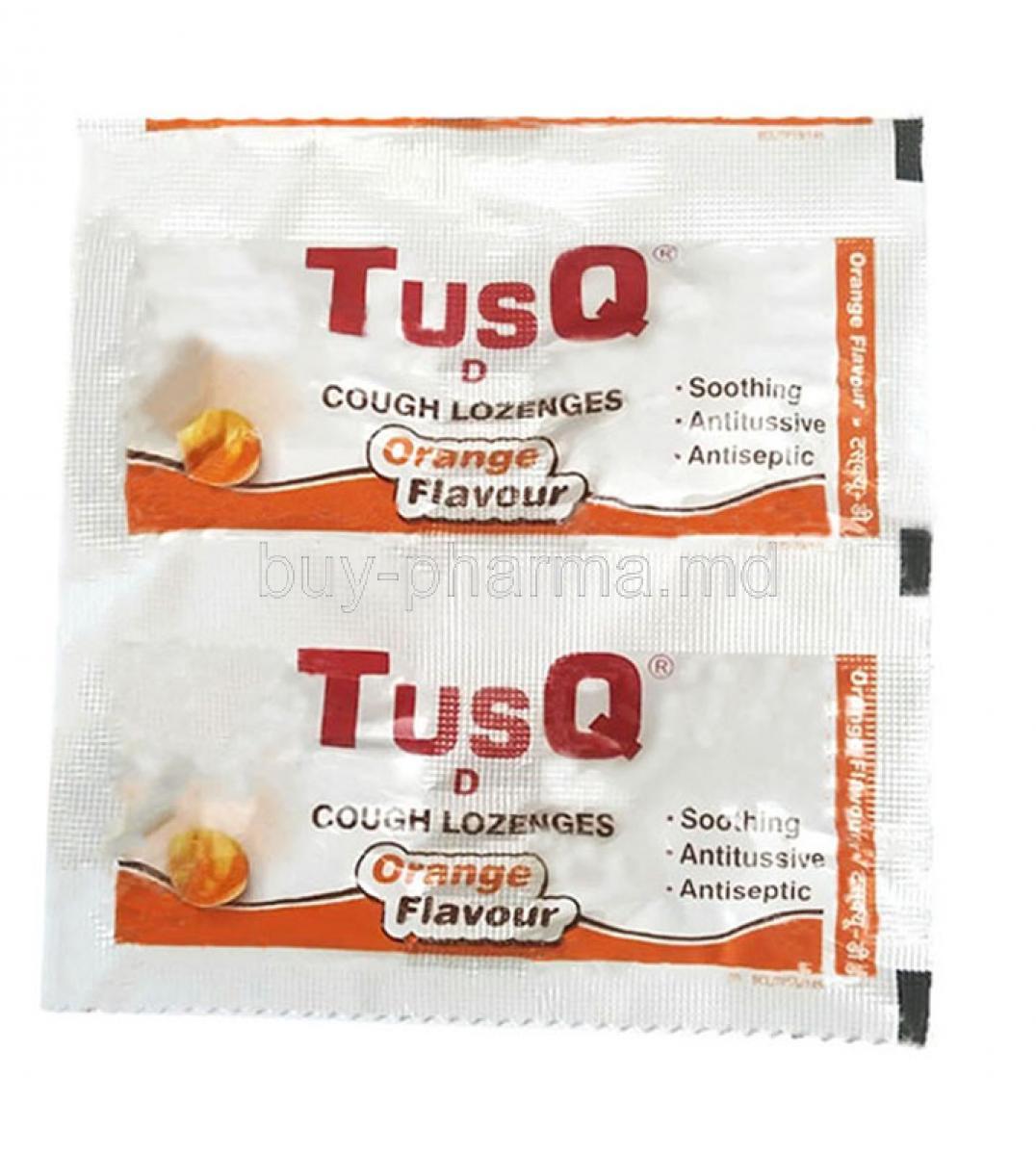 Tusq D Cough Lozenges Orange,Amylmetacresol 0.6mg and Dextromethorphan Hydrobromide 5mg, lozenges,Blue Cross Laboratories Ltd, Sheet