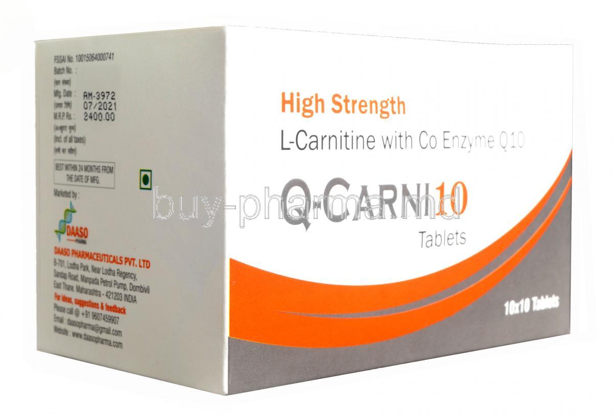 Q-Carni 10, L Carnitine, Co Enzyme Q10,Tablet,Box
