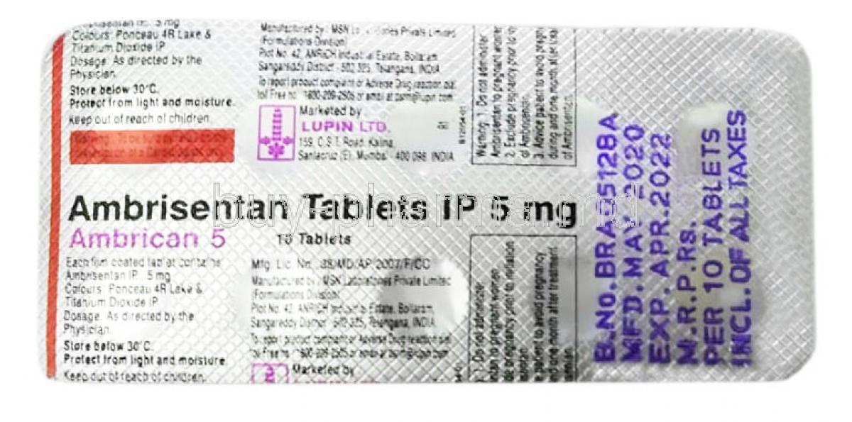 Ambrican, Ambrisentan 5 mg, Lupin, Blisterpack information