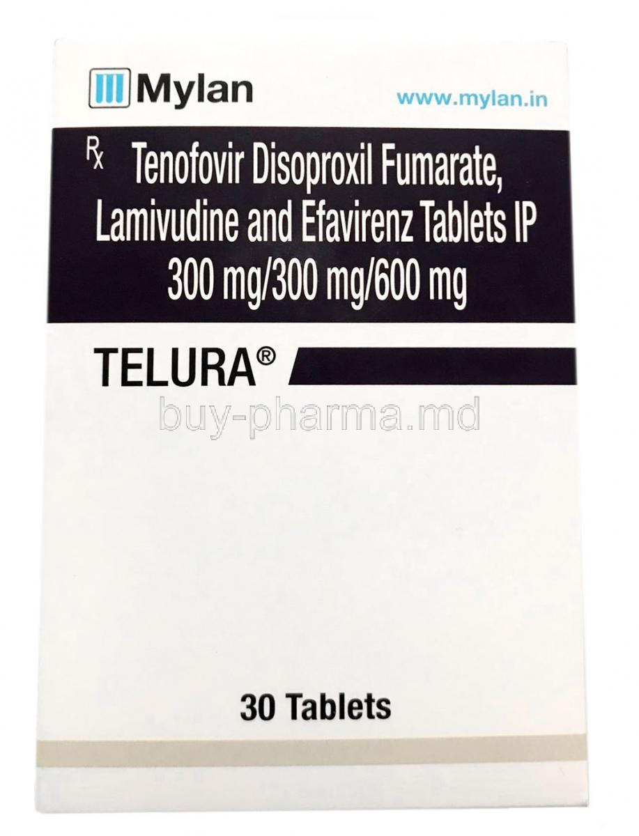 Telura, Lamivudine 300mg/ Tenofovir disoproxil fumarate 300mg/ Efavirenz 600mg, Mylan Pharma, Box