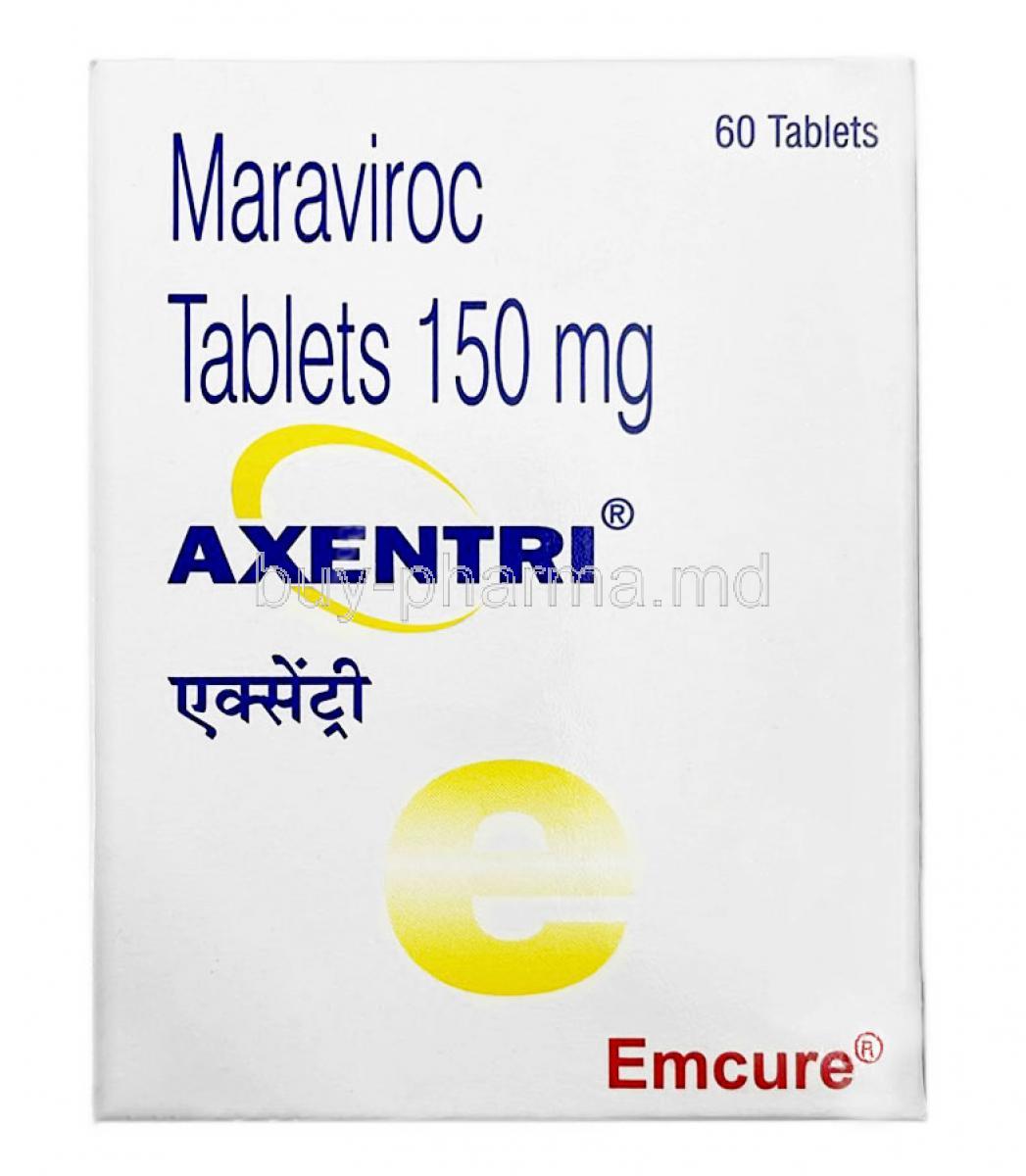 Axentri, Generic Selzentry, Maraviroc150mg, 60tabs,Emcure Pharma, Box