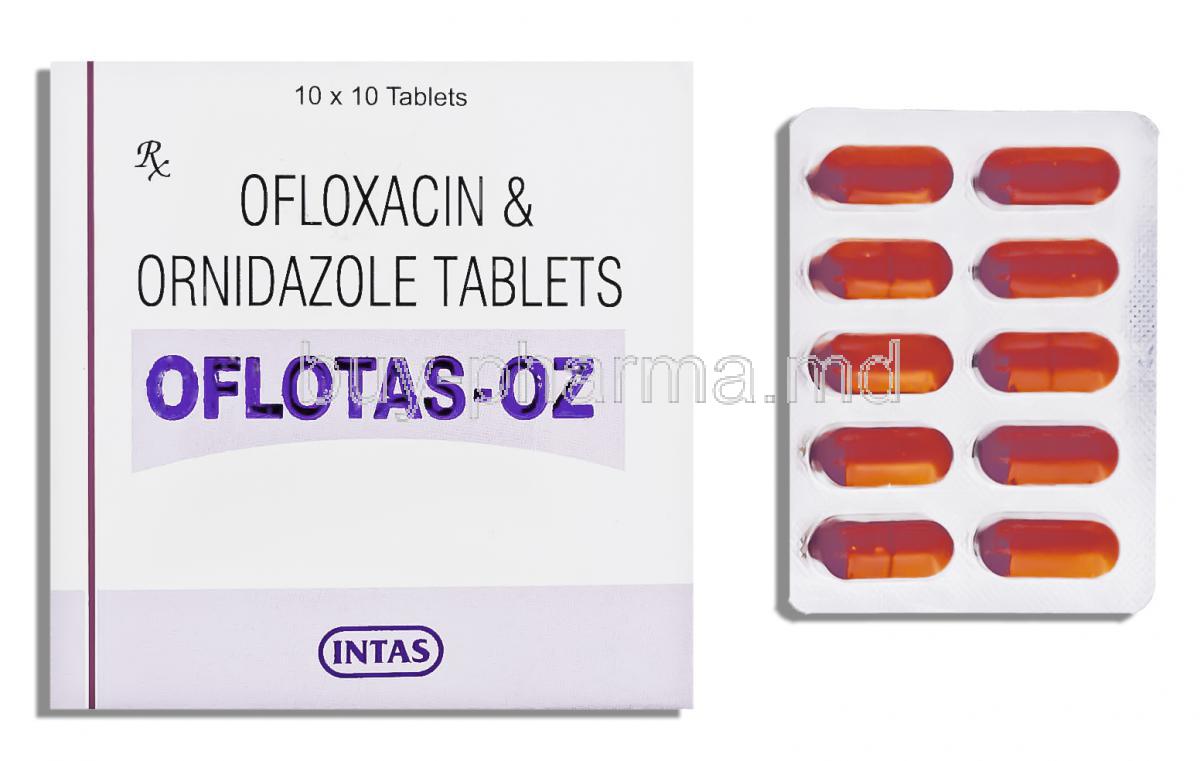 Oflotax-OZ ,Generic Flomax-oz, Ofloxacin/   Ornidazole 200 Mg/ 500 Mg Tablets (Intas)
